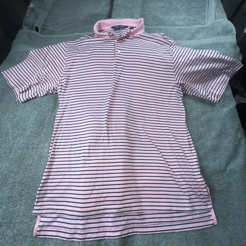Polo Golf Ralph Lauren Shirt Adult guy Large Pink Striped Golf Rugby‎ Mens Sz L